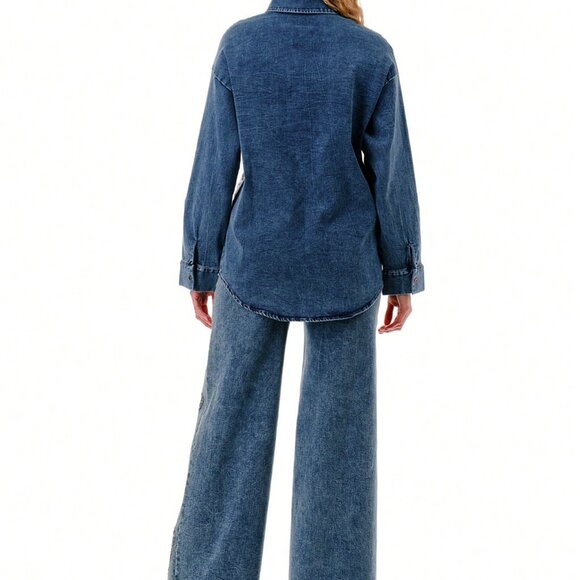 Blue Casual Women's Floral Sequin Party Denim Jacket & Jeans Vacation Set - Picture 2 of 6